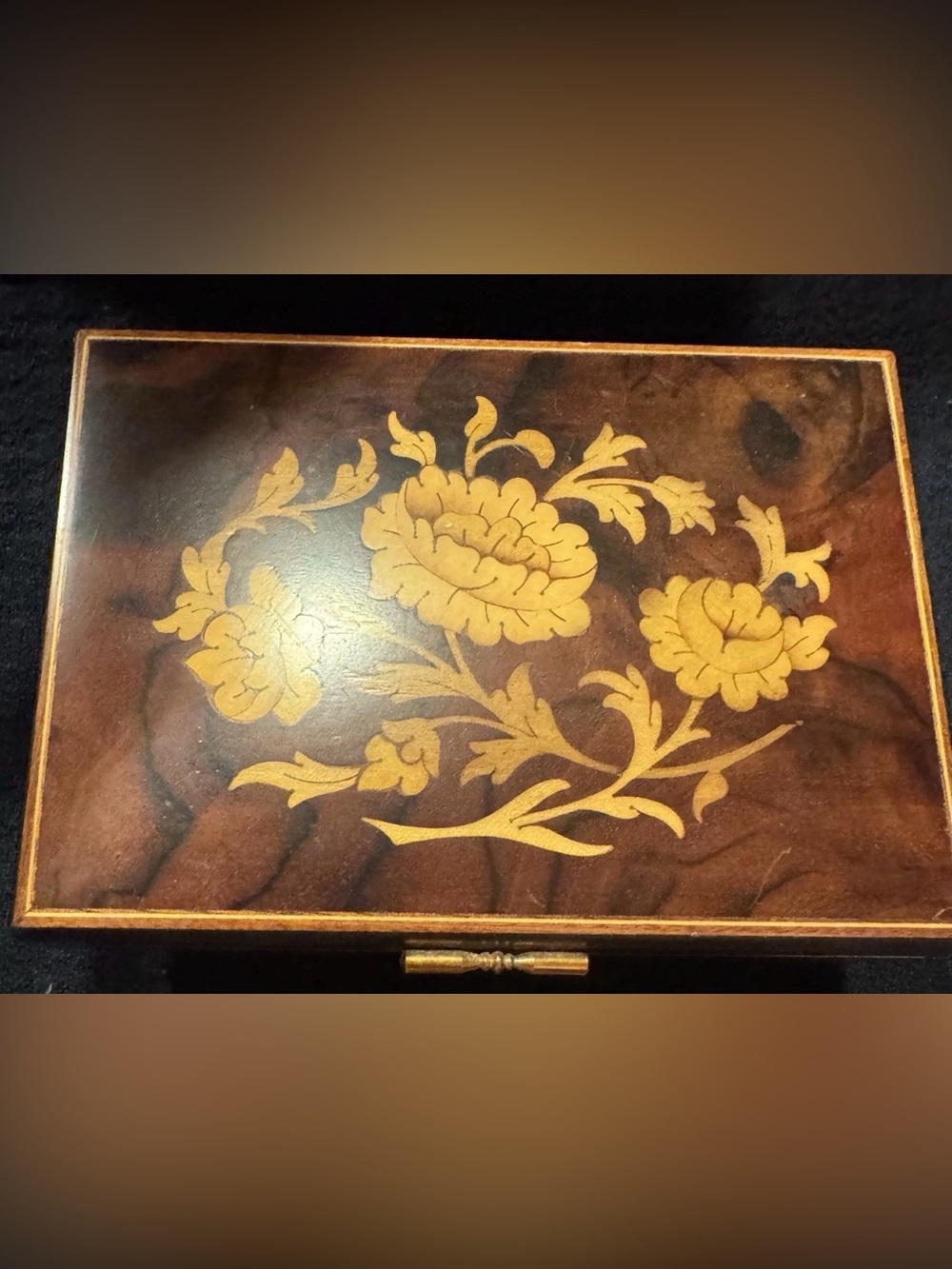 VTG Reuge Swiss Sorrento inlaid wood marquetry Memory Music Box Floral Design